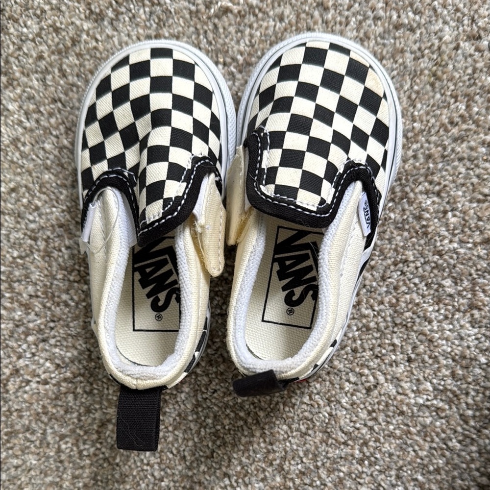 Vans Kids Checkered Slip-On Sneakers - Black and Cream